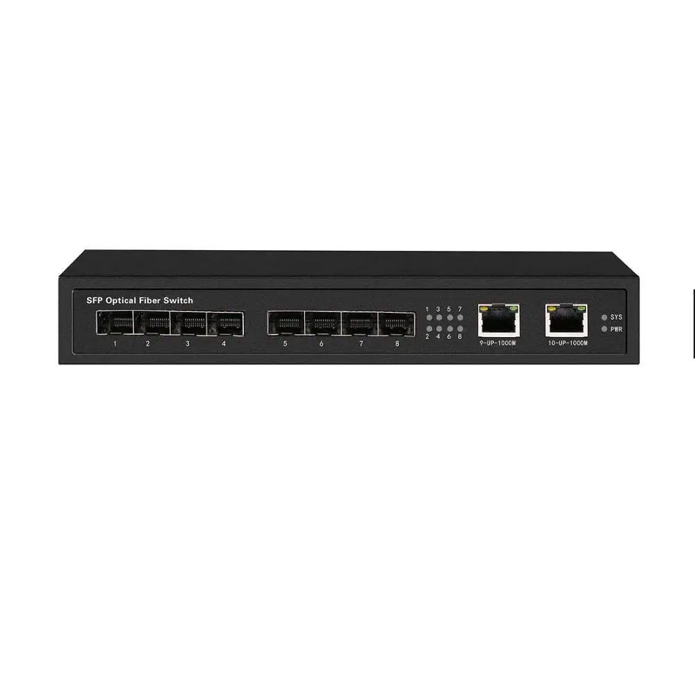 8 порта SFP волоконно-оптический переключатель с 2 портами 100/1000M RJ45 полный