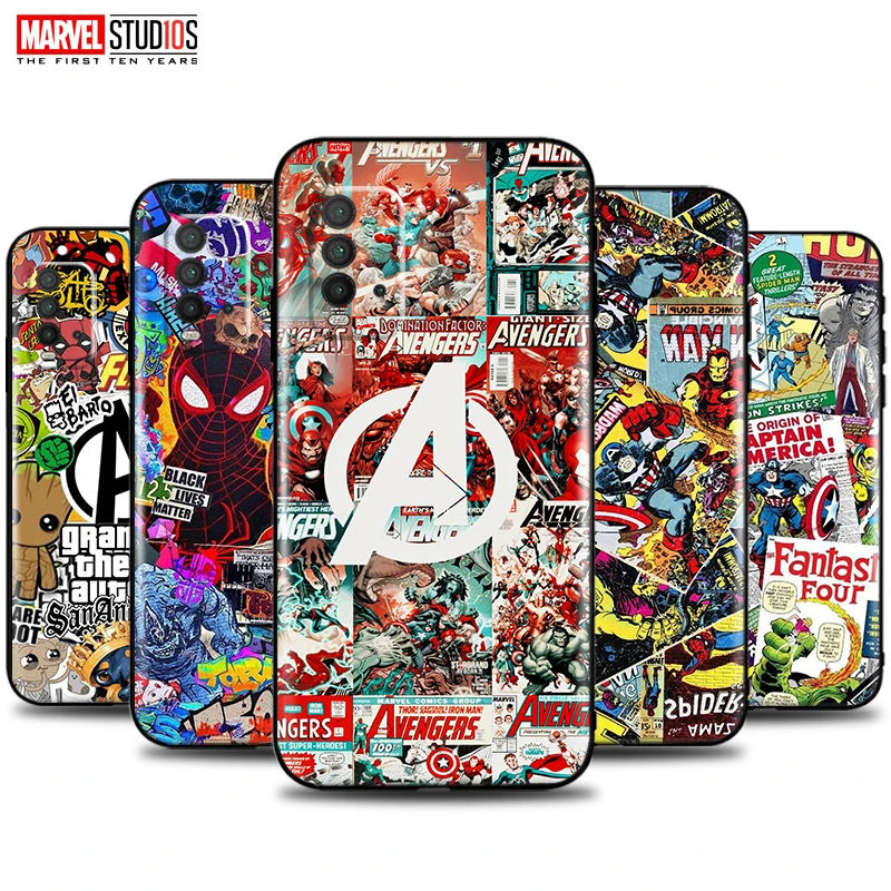 

Phone Case For Xiaomi Redmi 9T Soft Funda Cover Marvel Avengers Comics Iron Man SpiderMan Hulk Venom Captain America Deadpool