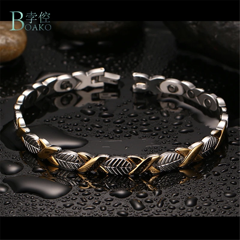 Магнитный браслет из нержавеющей стали для женщин золотой цвет крест лист звено