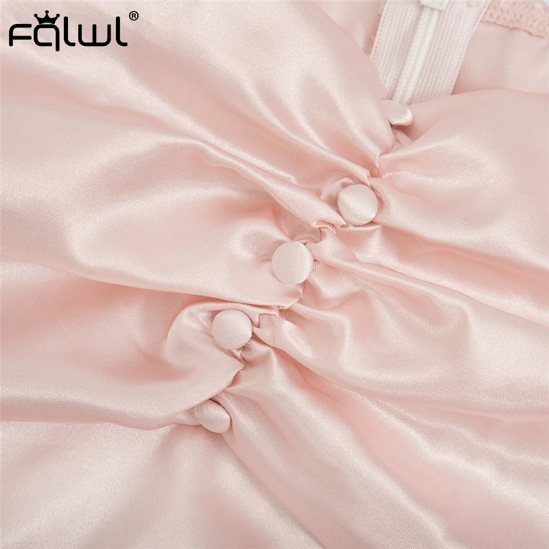 Женское атласное облегающее платье с пышными рукавами FQLWL розовое