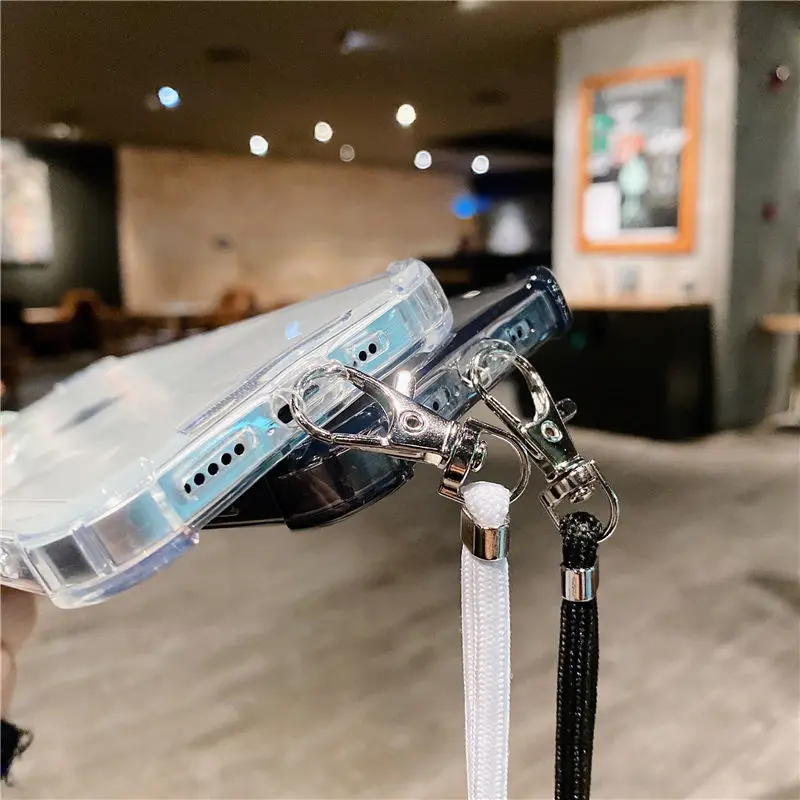 

Transparent Soft TPU Phone Case For iphone 12 Pro 12 11 Pro Max XS Max XS XR X 7 8 Plus With Lanyard Neck Strap Rope Cord Case