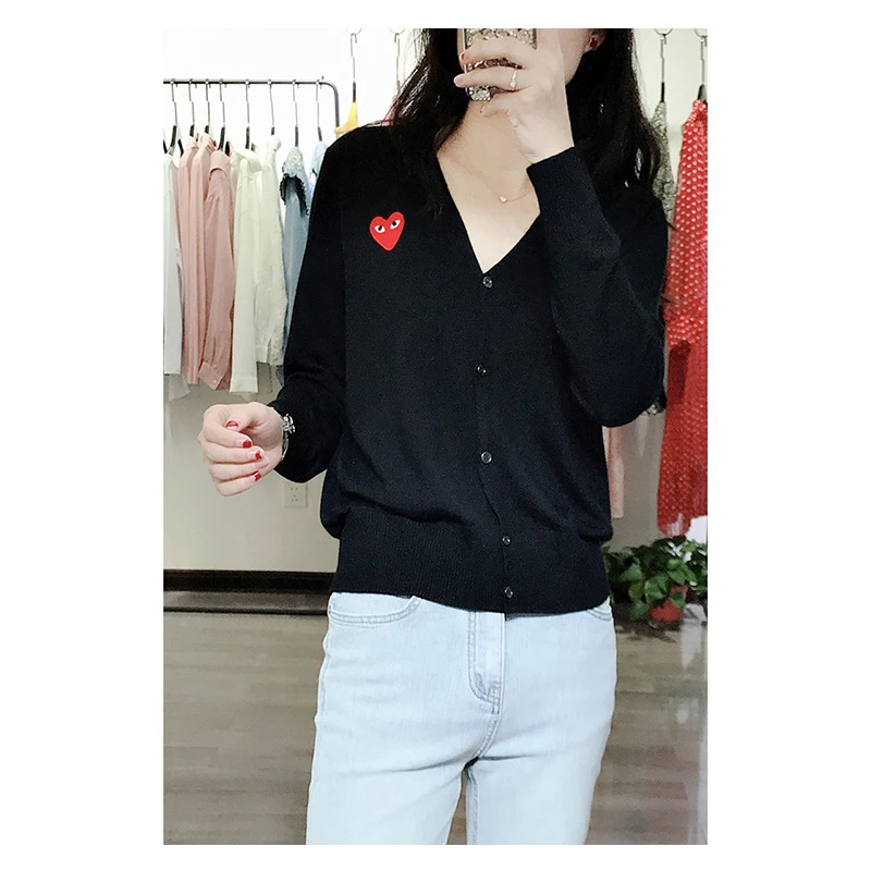 

100% superior merino wool cardigan women casual fashion embroidery love heart v neck short spring autumn outerwear