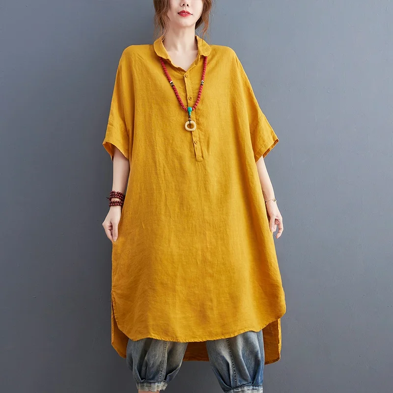 

anteef short sleeve cotton linen vintage dresses for women casual loose midi woman summer dress elegant clothes 2021