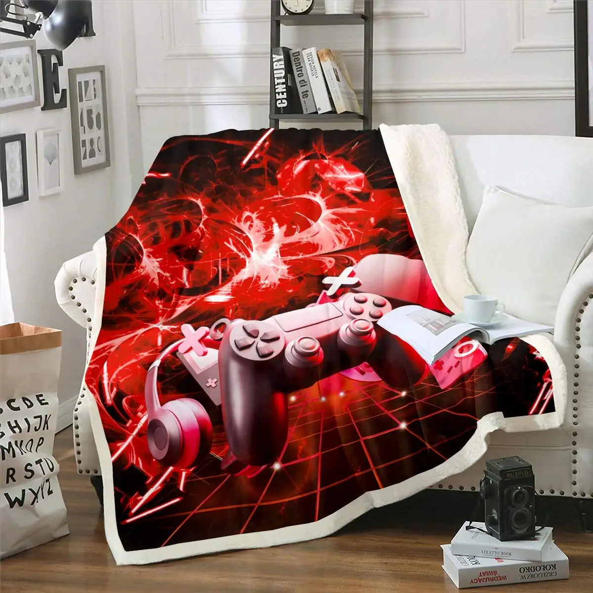 

Modern Gamepad Plush Blanket for Sofa Couch Bed Video Game Controller Fuzzy Blanket Modern Player Fleece Throw Blanket Room