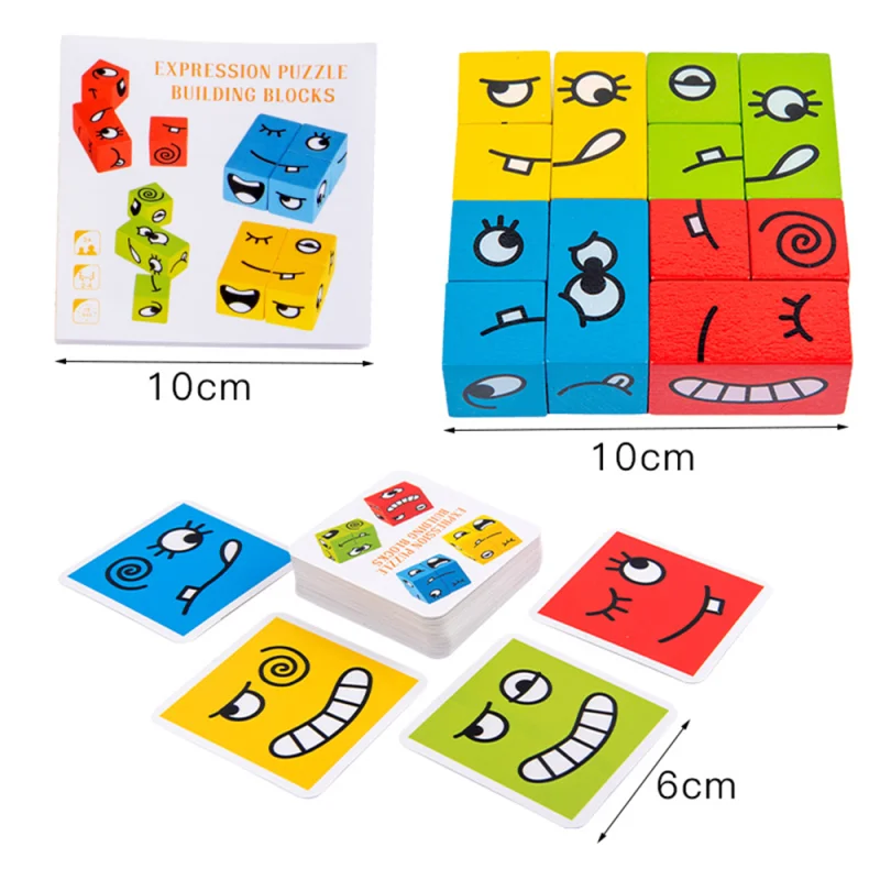 

Cartoon Cube Face Changing Building Blocks Board Game Wooden Puzzle Montessori Toy Anxiety Stress Relief Toys For Children Kids