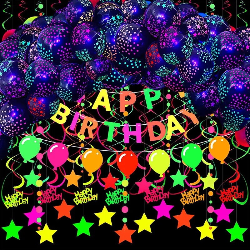 

Black Light Party Luminous Balloons Neon UV Glow Tape Stickers Kids Birthday Fluorescence Wedding Decoration Balloon Accessories