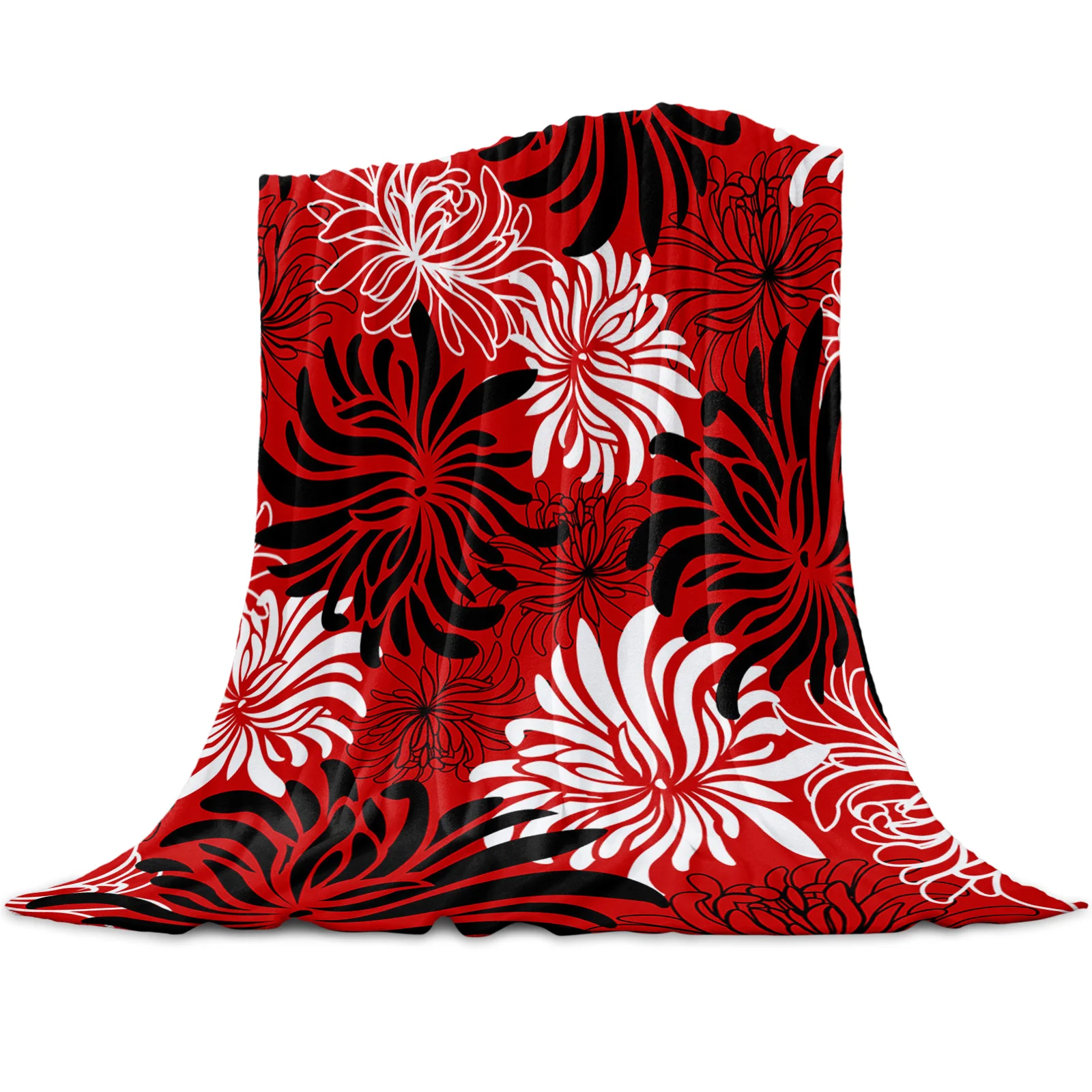 

Red Chrysanthemum Texture Retro Flannel Blanket for Sofa Microfiber Throw Bedspread Blanket Cover for Bed