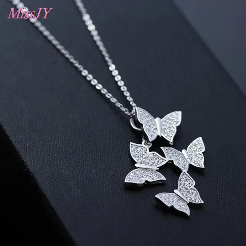 Серебряное ожерелье с несколькими цирконами в виде бабочек и кулоны для женщин CZ