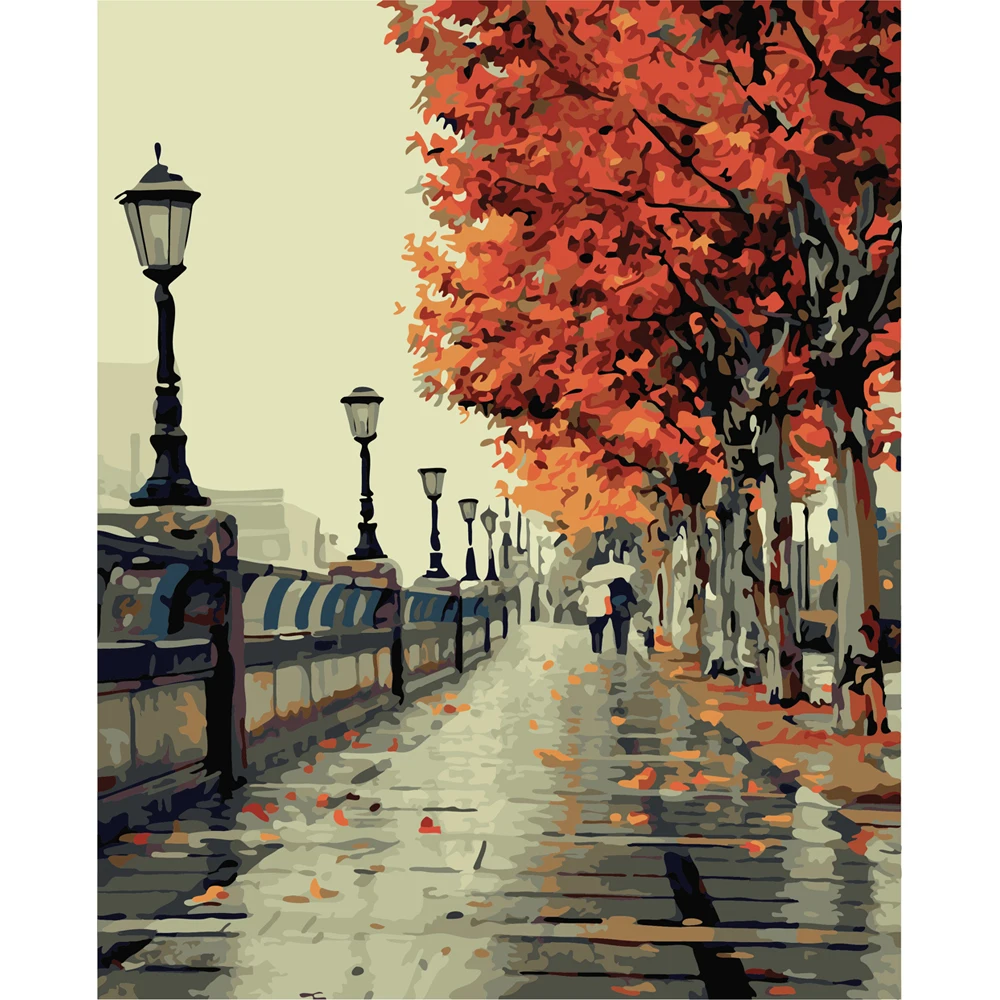 

Осенняя прогулка по желтому дереву, дорога, пейзаж, сделай сам, картина маслом по номерам, ручная роспись через Yourselve с внутренней рамкой