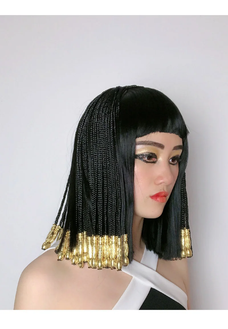 Egyptian Cleopatra Black Braids Styled Heat Resistant Synthetic Hair Halloween Party Carnival Cosplay Wigs + Wig Cap |