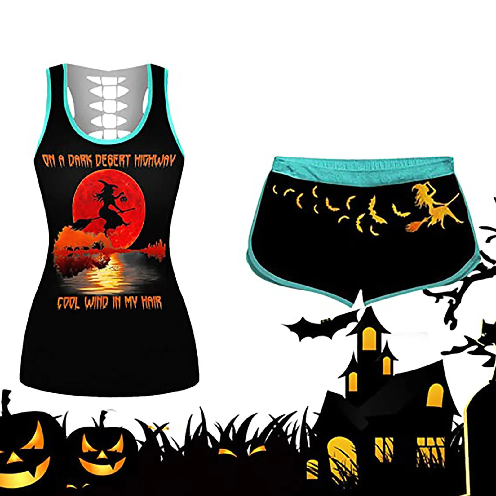 

2 Piece Set Women Summer Casual Sport Top Shorts Pants Two Piece Set Tracksuit Halloween Tank Tops Suits Shorts ensemble femme