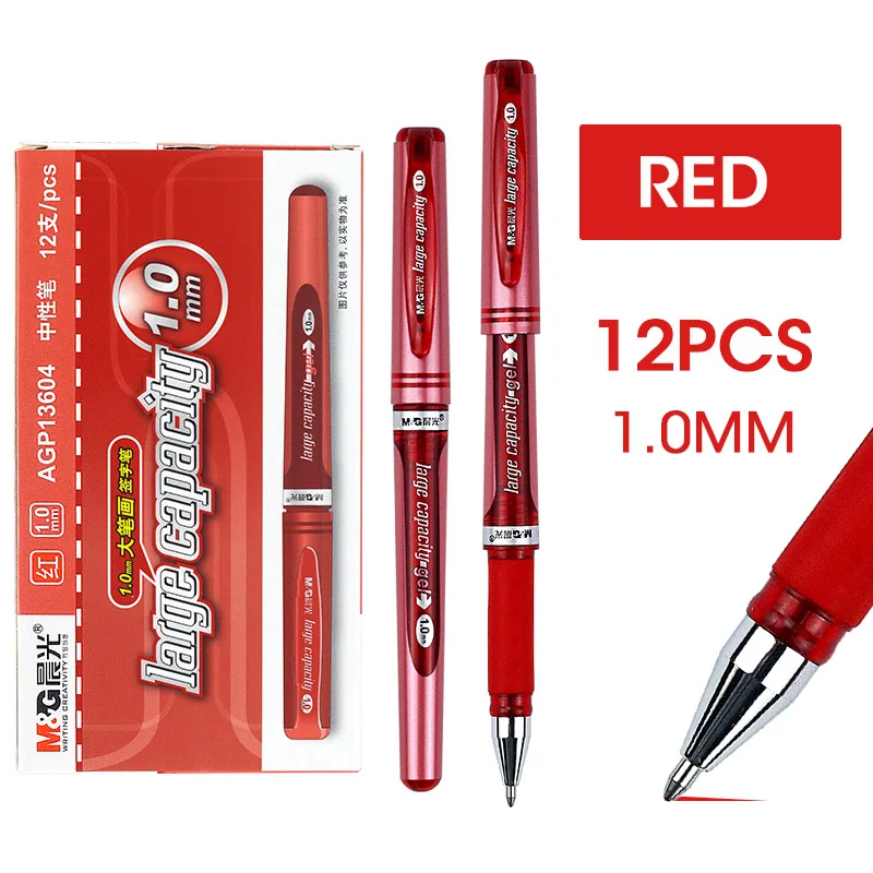Red Ink 12pcs M& G 1,0 мм гелевая ручка для подписи широкие гелевые чернила 12 шт. черные синие ручки канцелярские принадлежности для школы офисные принадлежности для письма милые Kawaii - Цвет: Red Ink 12pcs