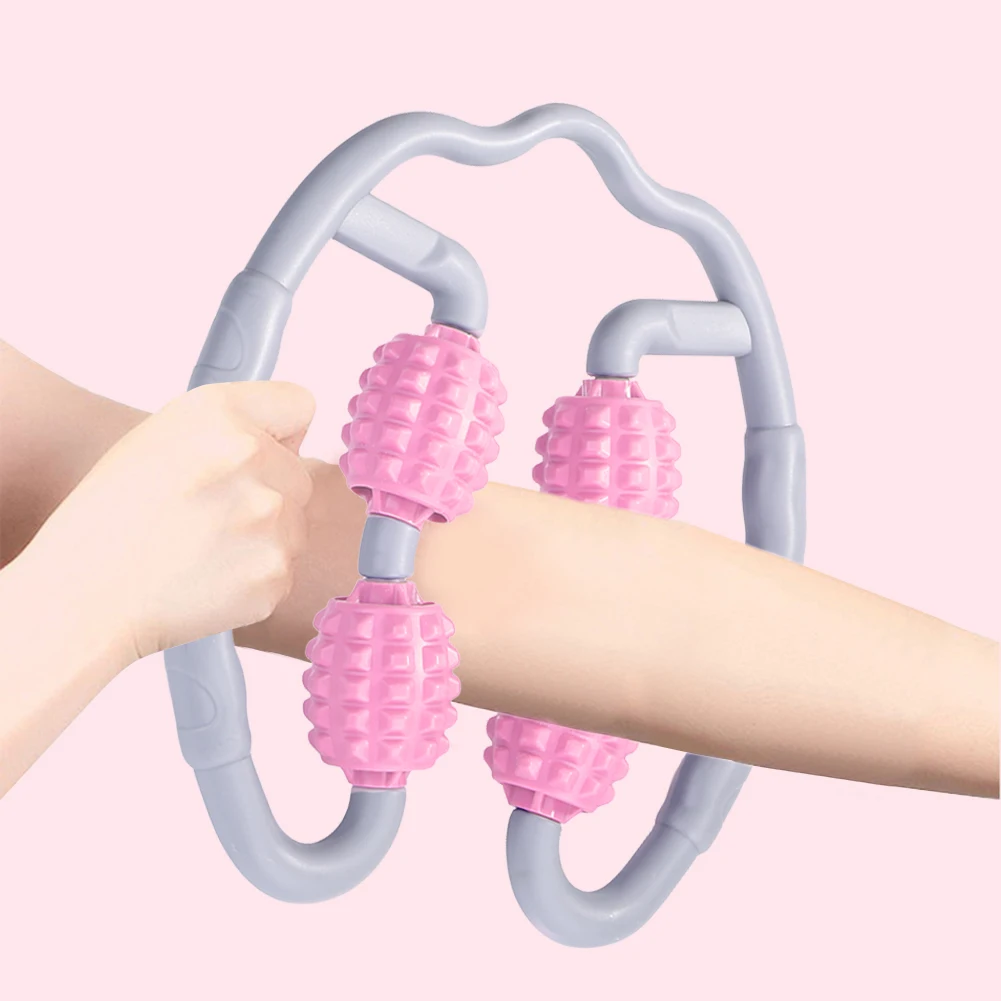 

U Shaped Slimming Foam Roller Massager Four-wheel Handheld Fitness Gym Yoga Pilates Sports Massage Stick for Arm Leg Neck Muscle