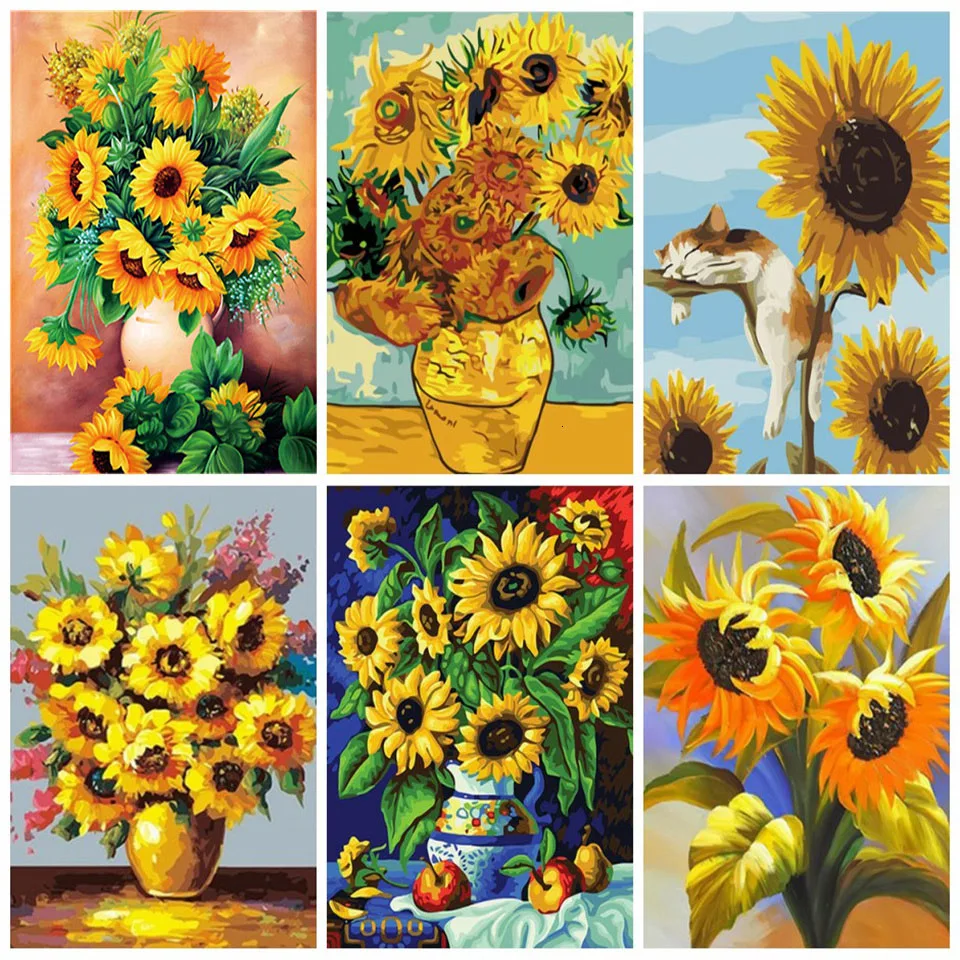 AZQSD DIY Краски по номерам для взрослых с изображением подсолнуха ремесленных Хо