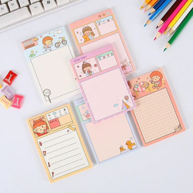 

50Page Korean Stationery Cute Cartoon Girl Memo Pad Message Sticky Notes Material School Supplies Time Management Office Planner