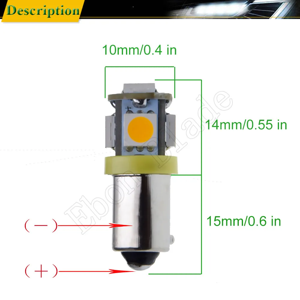 2X Car LED Bulb White Amber Yellow Auto Interior Dome Map Reading Instrument Light BA9S T4W BAX9S H6W BAY9S H21W Lamp 6V 12V 24