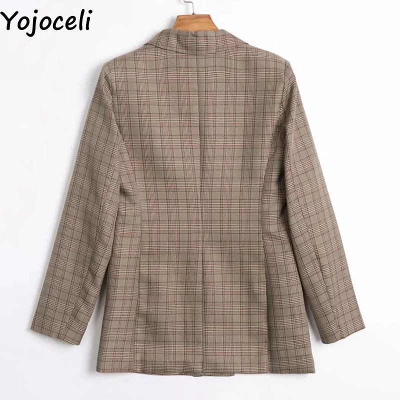 Yojoceli/пикантные элегантные вечерние длинные женские блейзеры в клетку; сезон осень; крутые повседневные офисные женские блейзеры; куртки; зимняя теплая верхняя одежда