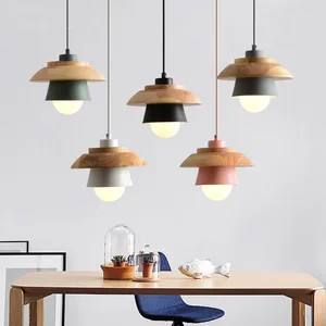 Nordic Style Creativity Dining Room Pendant Lights Macaron Log Dining Table Study Lamp Simple Single-head Tea Bar Bedroom Lamp