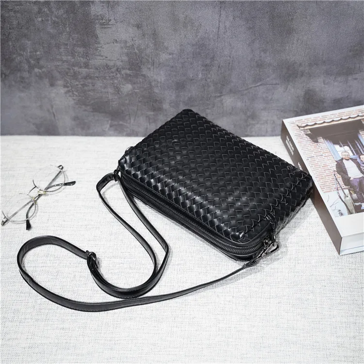 

New Fashion England Design Men's Clutch Bag Handmade Weave Leather Korean Wrist Bag Leisure Mobile Phone Shoulder Messenger Bags