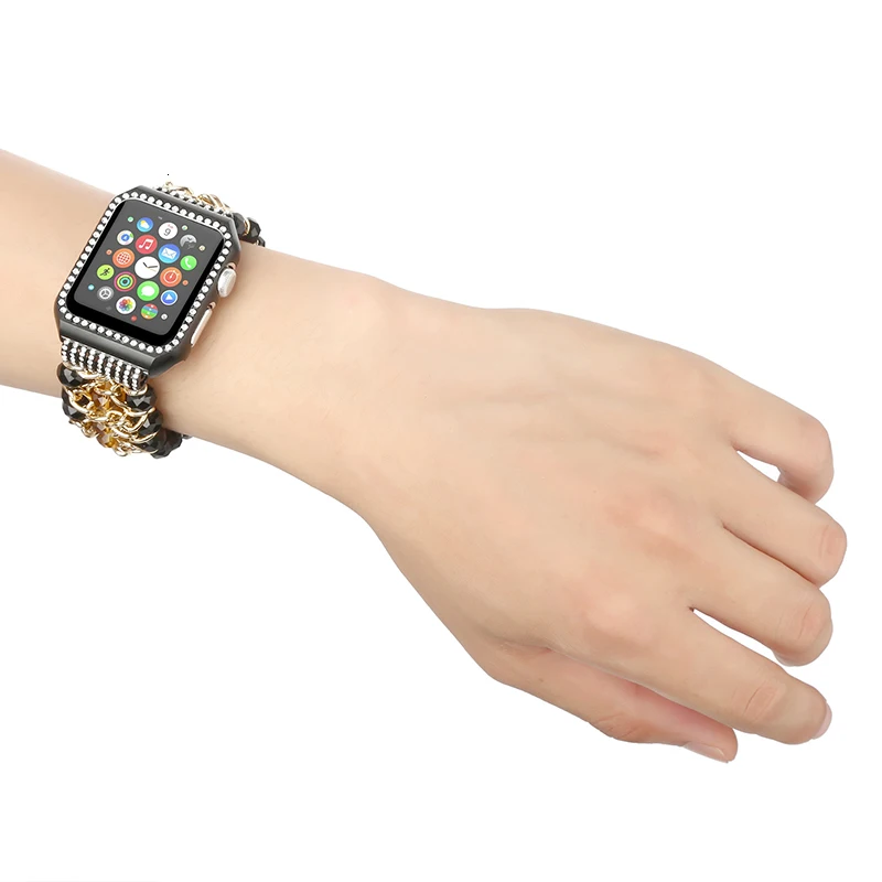 Ремешок с рамкой для Apple watch 44 мм серии 5 3 2 1 ручной работы из бисера эластичный браслет сменный ремешок на запястье 38 мм 42 мм
