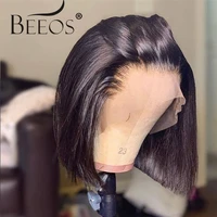beeos 180 134 deep part lace front human hair wig straight bob short natural black hair pre plucked brazilian remy hair