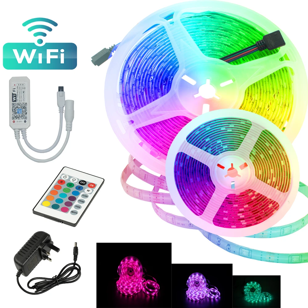 

Светодиодная лента с Wi-Fi RGB 5050, водонепроницаемая светильник та с дистанционным управлением, 5 м, 10 м, 15 м, 20 м
