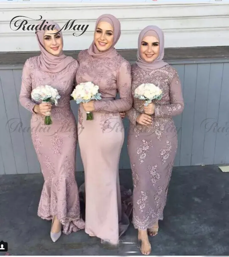 Арабский мусульманский длинные платья подружек невесты рукава горничной для