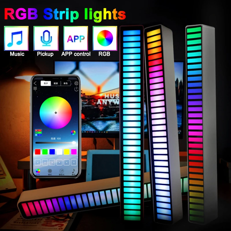 

Светодиодная лента RGB для управления звуком, управление музыкой через приложение, лампы для создания ритма, освещение для создания атмосфер...