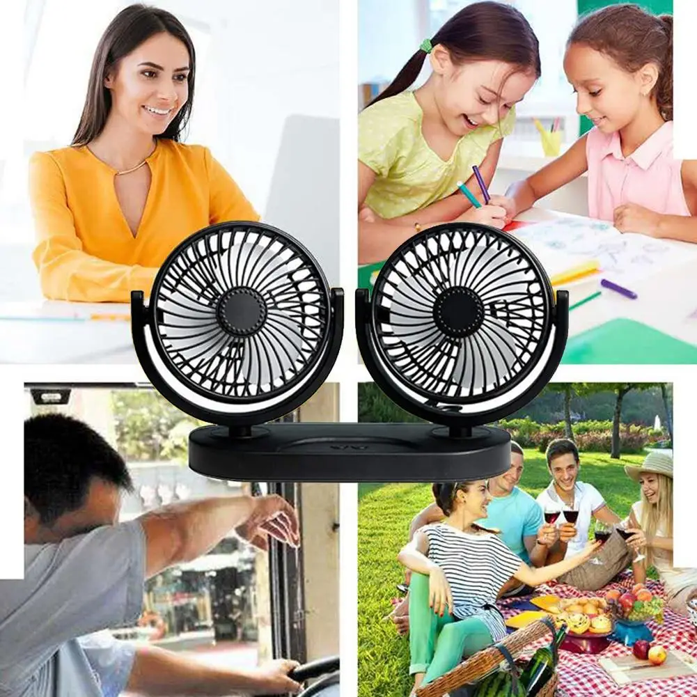 

Car Dual Head Electric Fan USB Fan 3 Speed Levels Auto 360 Degree Auto Cooling Fan with Aromatherapy Portable Vehicle Fan Hot
