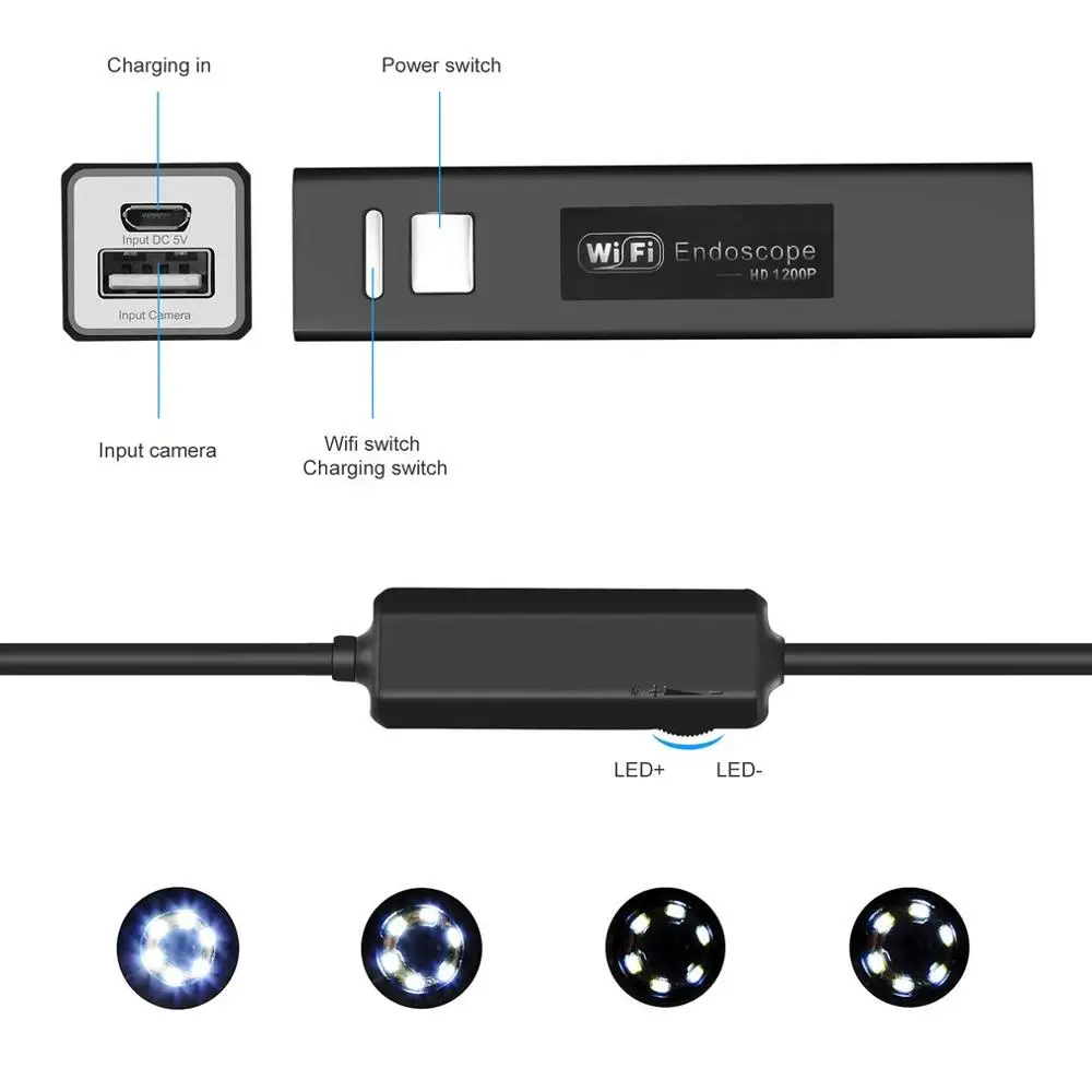 OUTAD беспроводной Эндоскоп 2MP HD1200P Wifi USB бороскоп Водонепроницаемая Инспекционная камера полужесткая Гибкая змеиная камера 5 метров