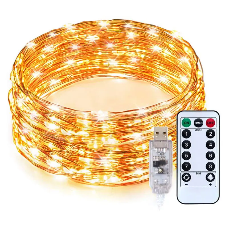 

Светодиодная гирлянда с дистанционным управлением, 8 режимов, USB, рождественское освещение, сказочные гирлянды для вечерние НКИ, сада, спаль...