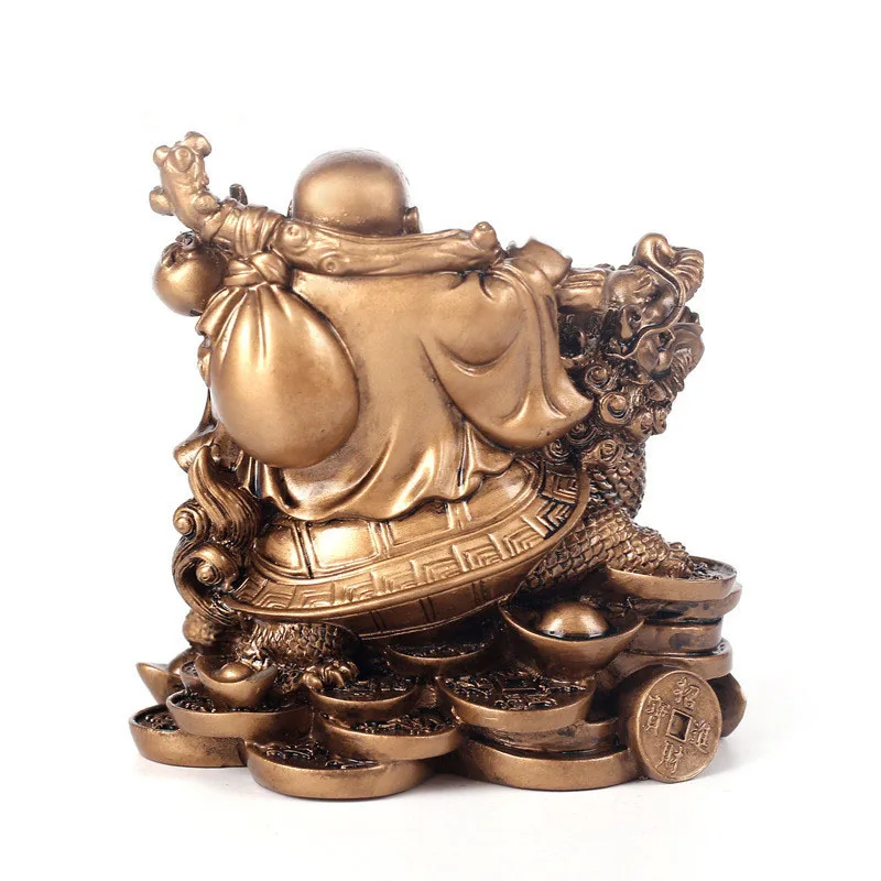 Resin God of Wealth Laughing Buddha Statue，Modern art sculpture，Chinese Home Feng Shui Dragon Turtle Decoration Figurines statue images - 6