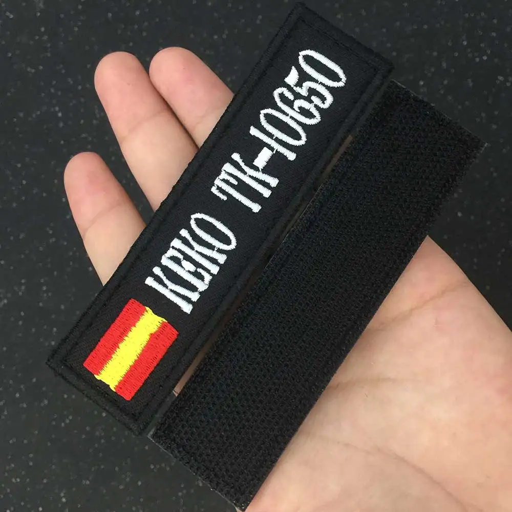 Rectangular 1 line custom Embroidered Name hook onpatch US brazil French UK country flag personalized flag for jacket,bag,coat
