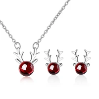 jewellery set garnet antlers earrings necklaces for women 925 sterling silver crystal fashion elegant party girl gift