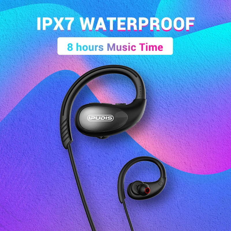 IPUDIS шейным Bluetooth наушники IPX7 водонепроницаемый беспроводной наушники Спорт гарнитура HiFi стерео с микрофоном