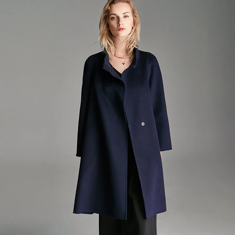 

SHZQ Solid Stand Collar Double-sided Cashmere Wool Coat Women's Medium Length 2021 New Large Winter Wool Coat