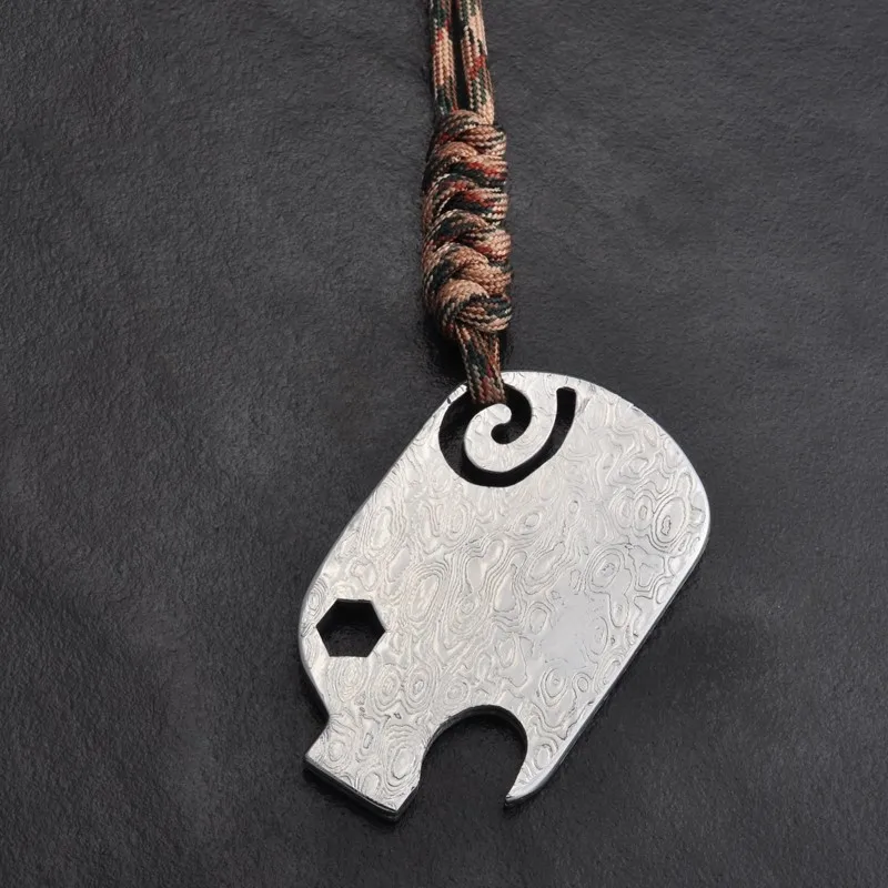 Подвеска ключ из дамасской стали с открывалкой для банок EDCToy|Монтировки| |