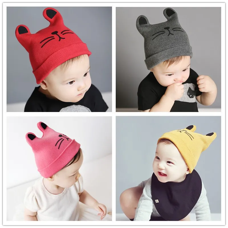 

Han edition new winter warm hat children cat ears turn along the knit cap baby wool hat