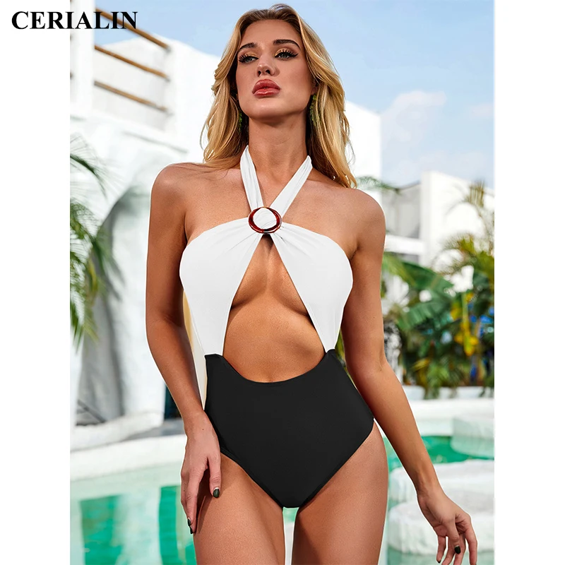 

Новый модный купальный костюм с открытой спиной, сексуальный женский купальник на шнуровке с воротником, высококачественный Женский купал...