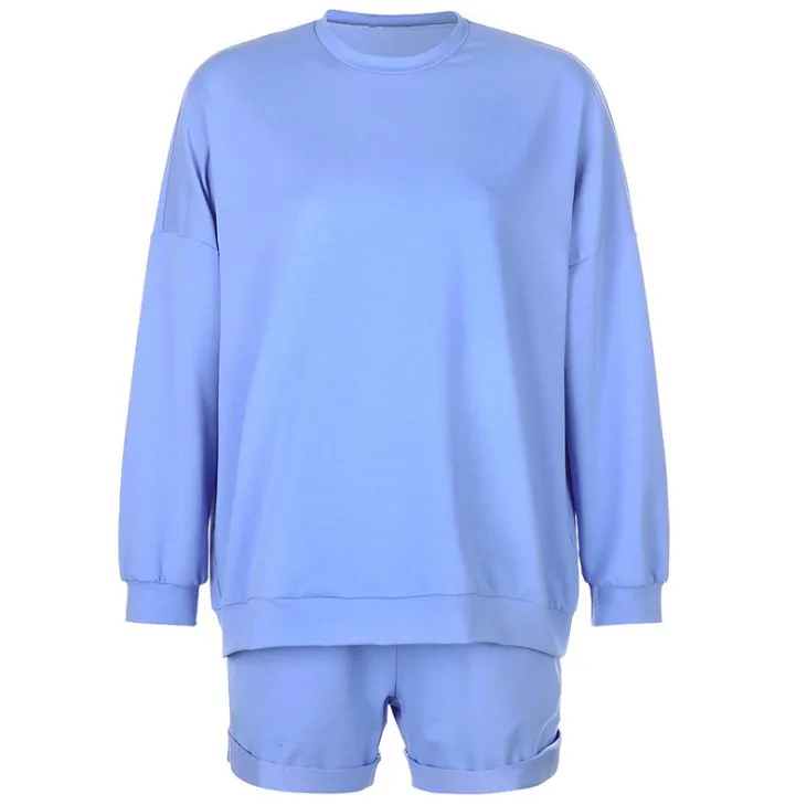 

Women Tracksuits New Two-piece Suits Loose Sweatshirt and Soild Sports Shorts Sets 2 Piece Solid Suits Autumn Winter Streetwear