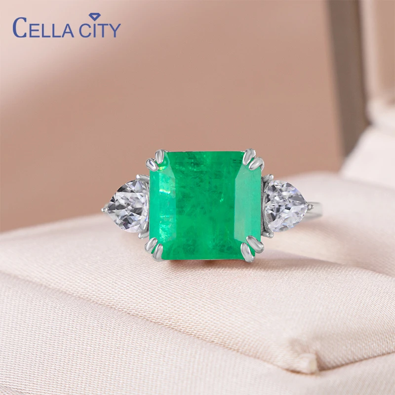 

Cellacity 100% 925 Sterling Silver Bridal Emerald Ring Sparkling High Carbon Diamond Wedding Engagement Party Fine Jewelry Gift