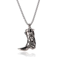 new unique stainless steel retro punk cowboy boots skull pendants necklaces for men fashion creative jewelry gifts pl0035
