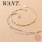 WANTME панк двойной кубинский геометрический звеньевой цепь браслет с шармами для женщин Настоящее серебро 925 пробы хип-хоп ювелирные изделия унисекс