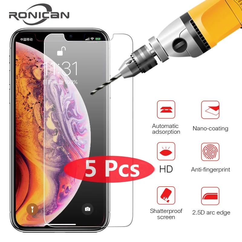 5 шт. закаленное стекло для iphone X XS Max XR 6 6s 7 8 plus 5s 10 защита экрана защитное на Plus