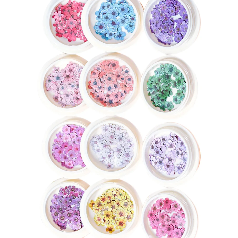 

12box/set Nail Decoration Accessories Flower Leaf Wood Pulp Mixed Color Nail Jewelry Patch 3d Nail Art Decoration