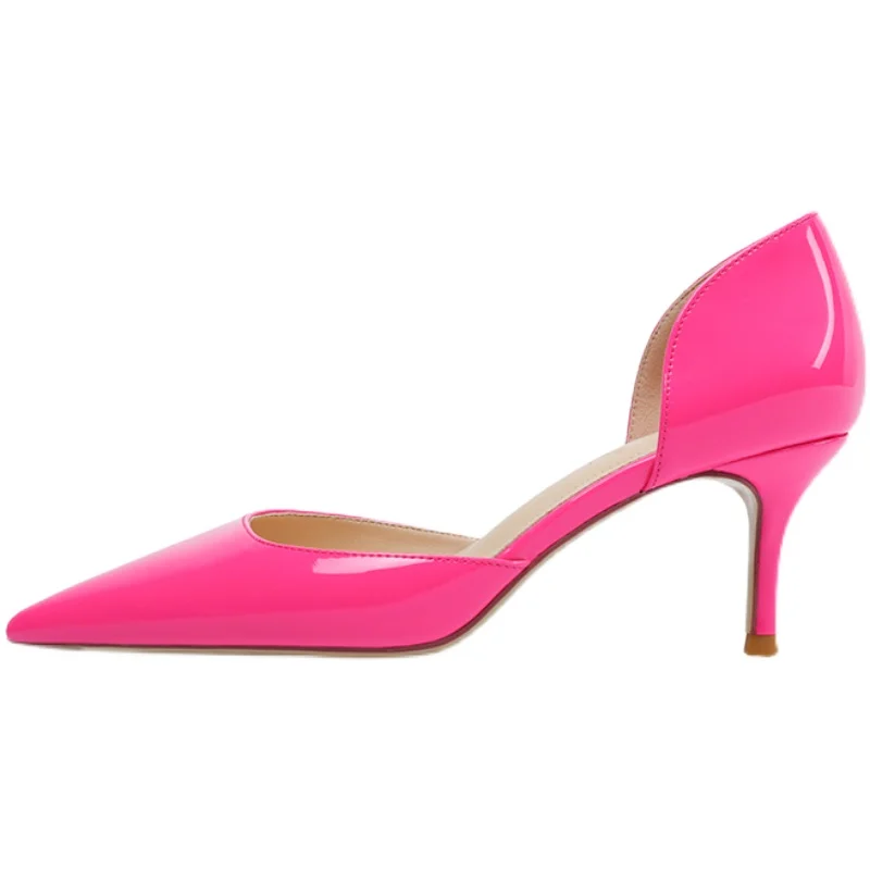 Sexy Hollow High Heels Women 2021 Spring and Autumn New Celebrities 6cm Rose Red Patent Leather Pointed Thin Heel Women