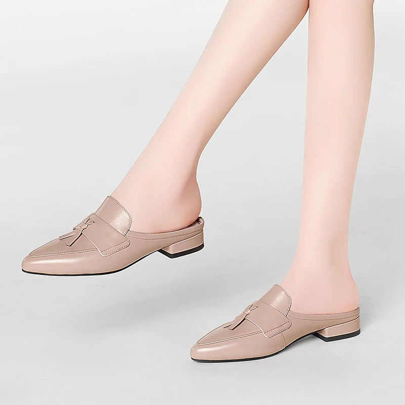 

MORAZORA 2021 Big Size 34-41 Women Slippers Genuine Leather Casual Shoes Square Heels Pointed Toe Ladies Mules Shoes