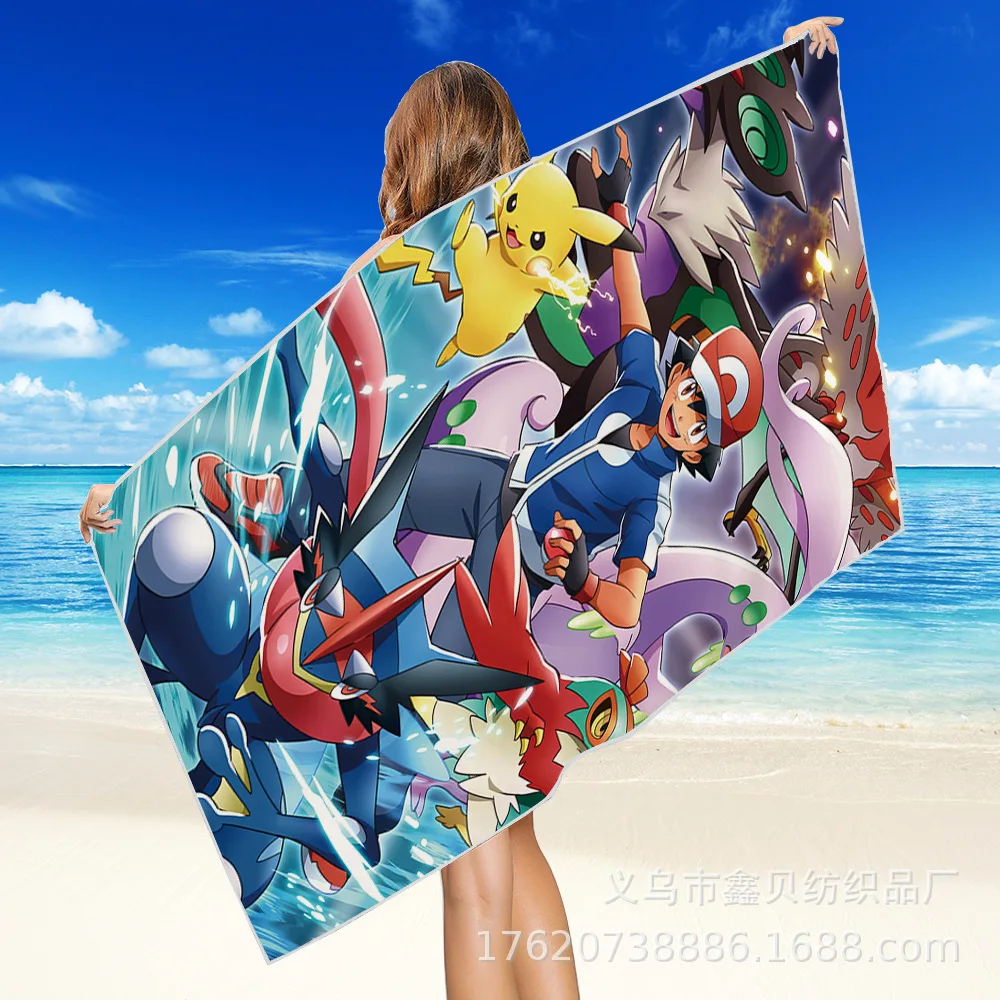 Toalla de ba&ntilde;o de Pikachu TOMY, toalla cuadrada de playa Reversible de terciopelo de secado r&aacute;pido, toalla de felpa port&aacute;til, toalla multifuncional-3