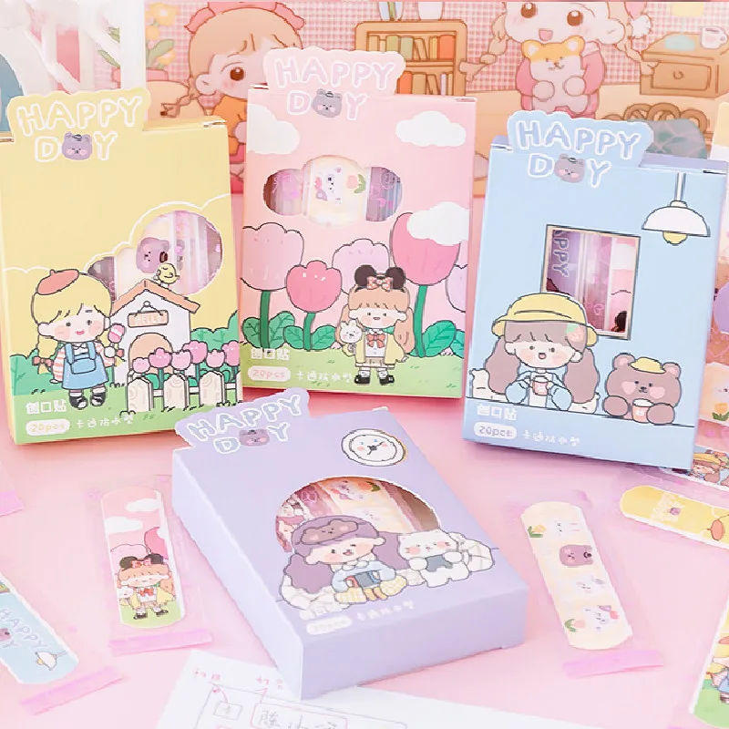 Vendajes adhesivos de dibujos animados para ni&ntilde;os, Kit de primeros auxilios de emergencia, impermeable, transpirable, 20 piezas-2
