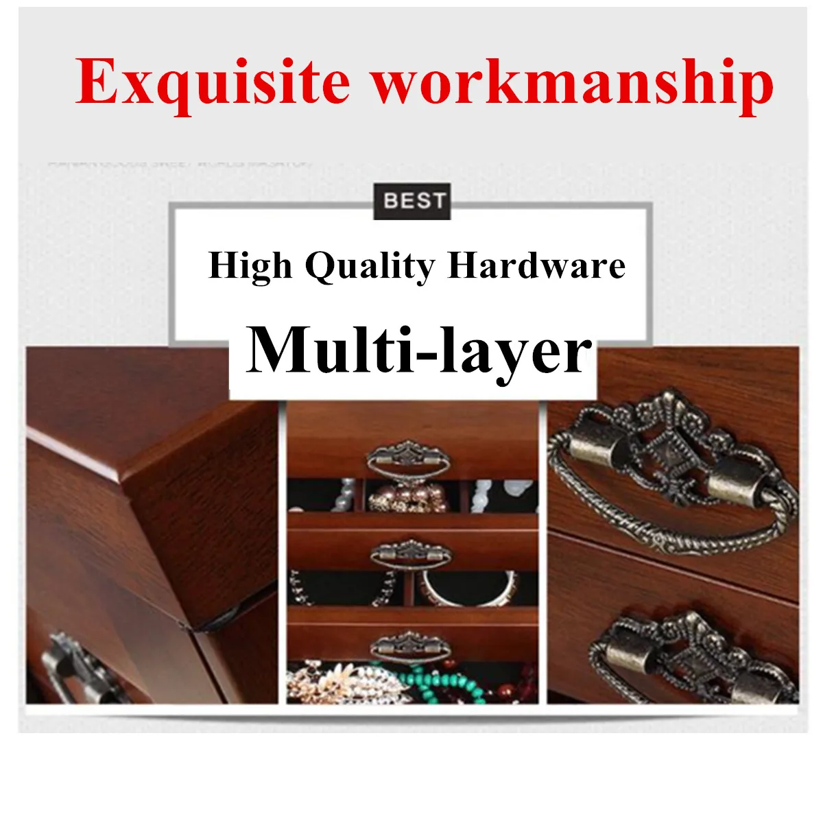 

Large multilayer retro wood jewelry box luxury jewelry display tray holder coffin earring ring mirror jewelry storage box